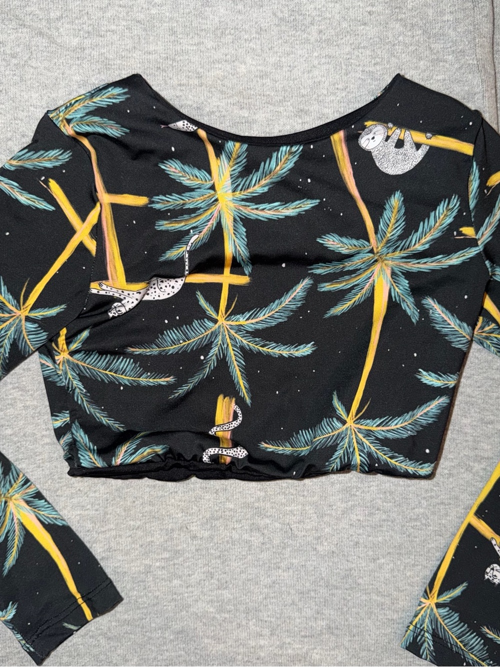 Pepita & Me Black Palm-Print Long Sleeve Cropped Top - Girls